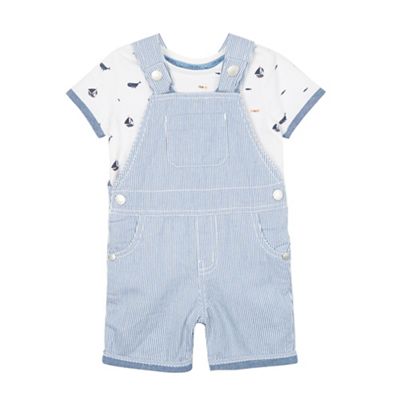 Baby boys' blue striped dungarees and printed t-shirt set